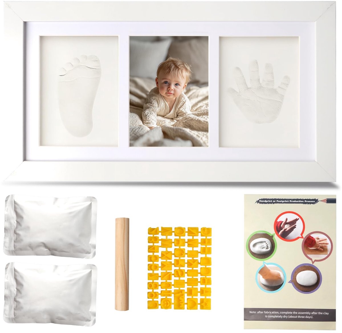 Solidchoice - Baby Handafdruk en Voetafdruk Set met Houten Foto Lijst