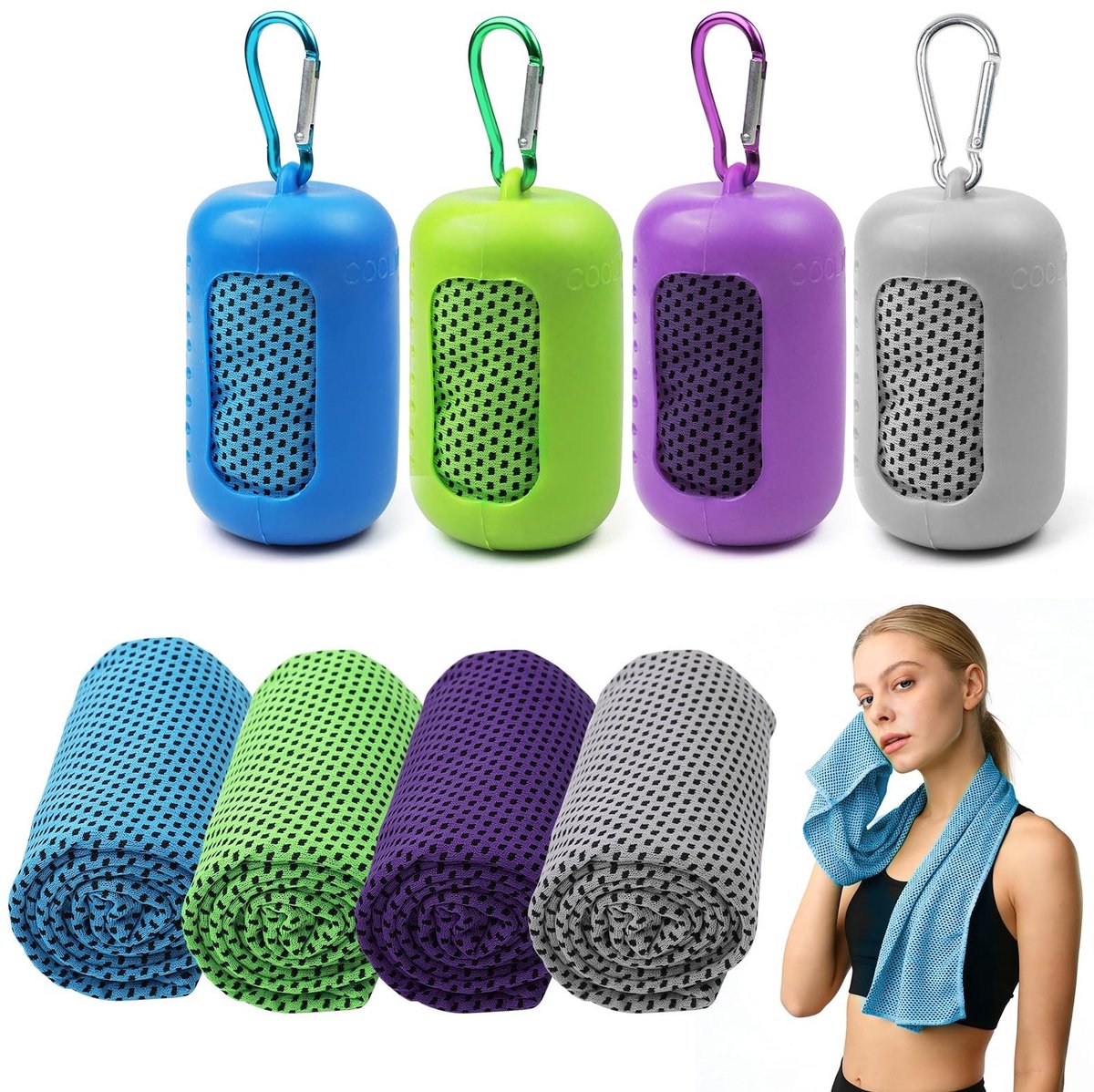 Solidchoice - Set van 4 Sneldrogende Koeltowels voor Sport en Fitness