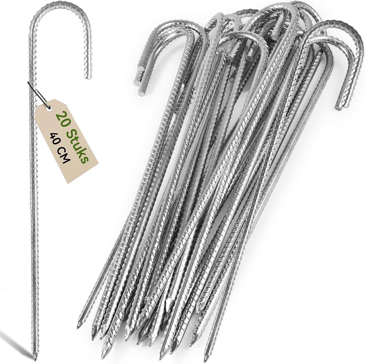 Robuuste Ankerpennen - Zwart - 40 cm - Verzinkt Staal voor Buitengebruik - Voor Trampolinetenten en Schommels (20 Stuks)