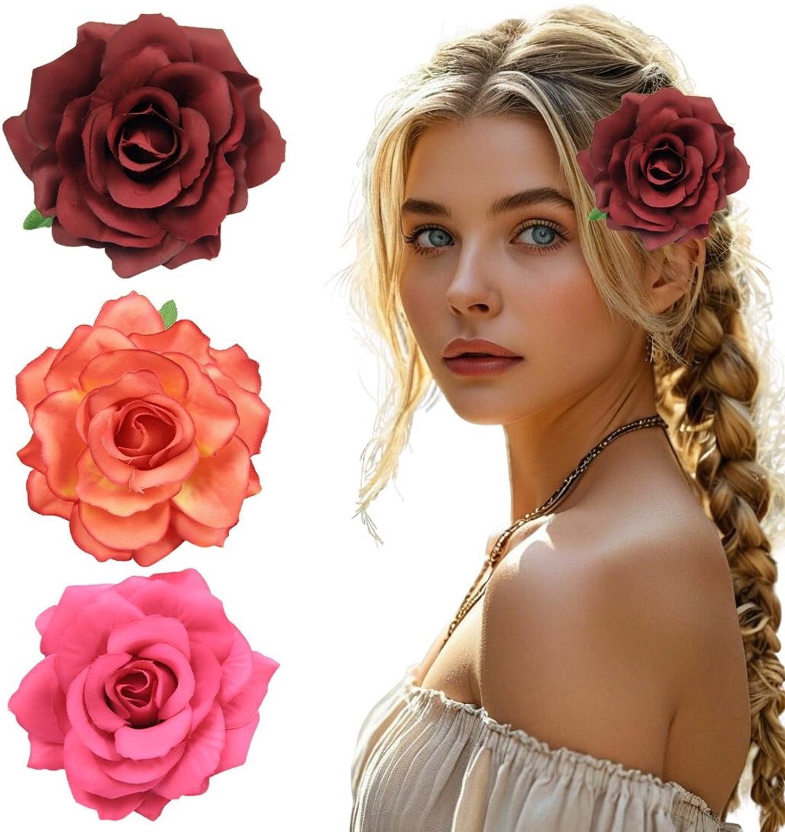 Solidchoice - Set van 3 Haarspeldjes met Bloemen voor Meisjes en Vrouwen