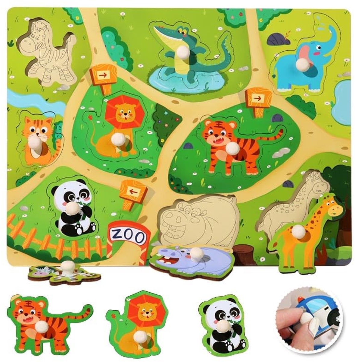 Solidchoice - Houten Dierenpuzzel voor Kinderen van 1 tot 3 Jaar