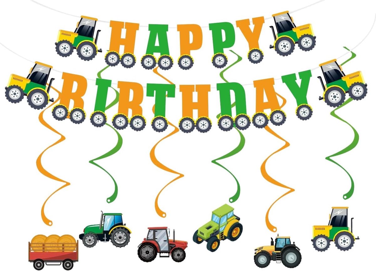 Tractor verjaardag versiering set - groene tractor - met slinger en hangdecoratie - feestplezier voor kinderen - ShopVlot