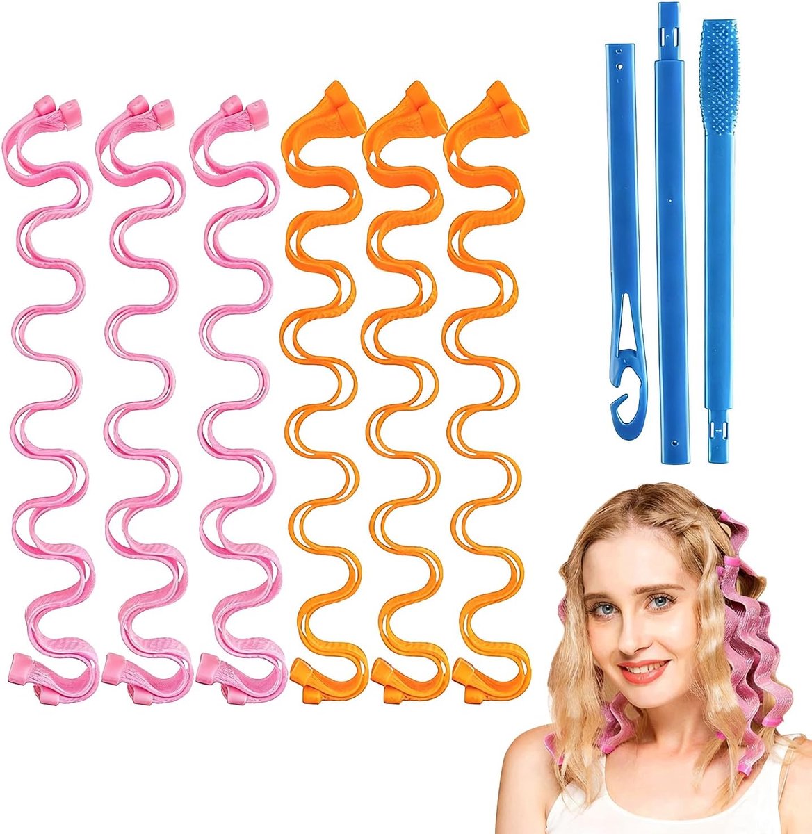 Spiraal Haarrollers 50cm - 12 Stuks Zonder Hitte - Gezonde Krullen en Golven - Ideaal voor Lang Haar - ShopVlot