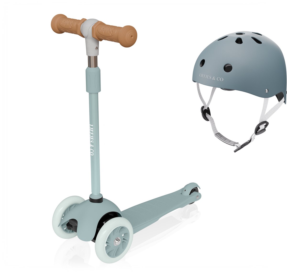 Liefjes & Co Kinderstep – Met Kinderhelm - Lichtgevende Wielen – Pastelblauw
