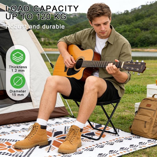 Campingkruk - Klapstoel - Buitenactiviteiten - 2-in-1 ontwerp - 33 x 26 x 32 cm - Zwart — afbeelding 3