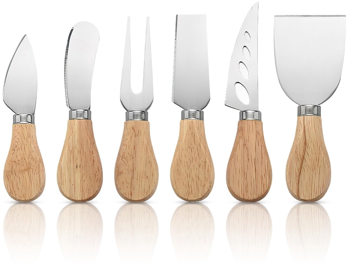 Solidchoice - Mini Kaasmessenset met Houten Handvat (6 Stuks)