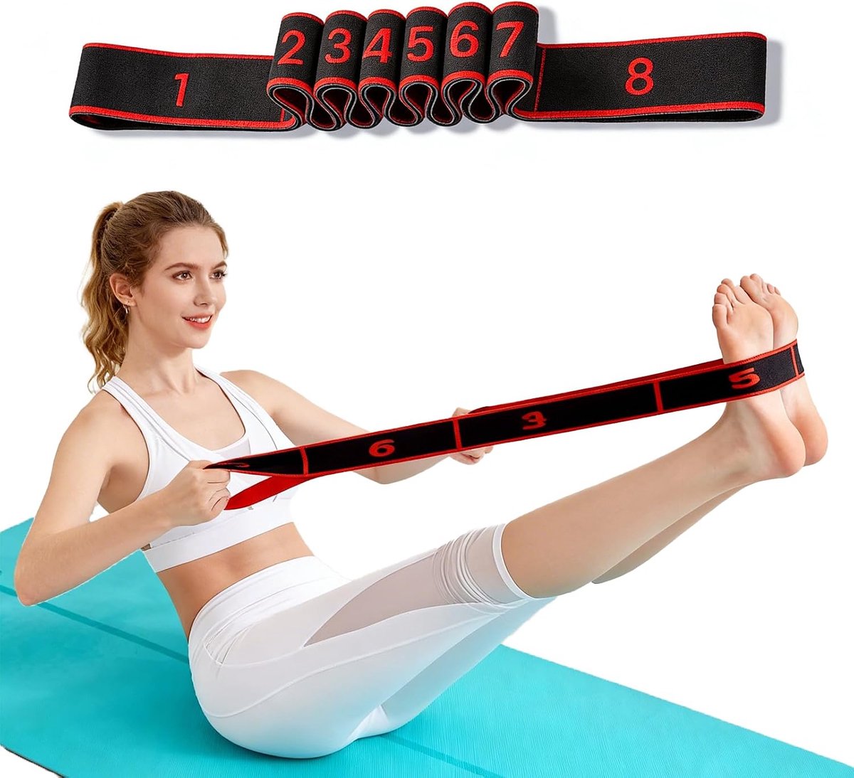 Yoga stretchband 8/12 banden - elastisch latex - hoge elasticiteit - verbeter flexibiliteit - ShopVlot