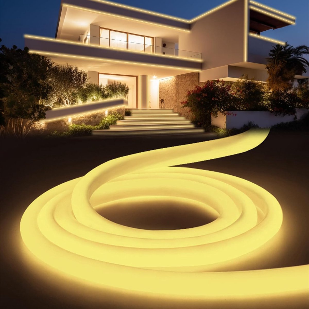 YOODI Neon LED Strip Warm White 10 m Outdoor IP65 Waterproof Cuttable Round Tube Flexible Outdoor LED Strip 230V for - ShopVlot
