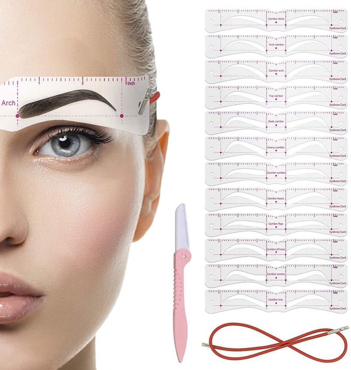 12 paar wenkbrauwsjablonen voor dames, wenkbrauwset met vast snoer en wenkbrauwscheermes, modellen voor nauwkeurige en - ShopVlot