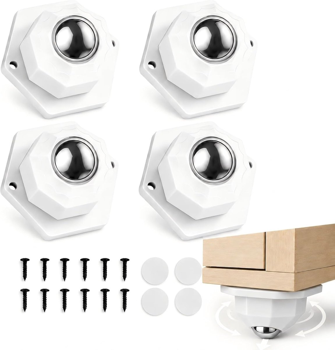 4 stuks meubelglijders voor zware meubels, draagvermogen 200 kg + kogelwielen, zware belasting, zelfklevend, voor - ShopVlot