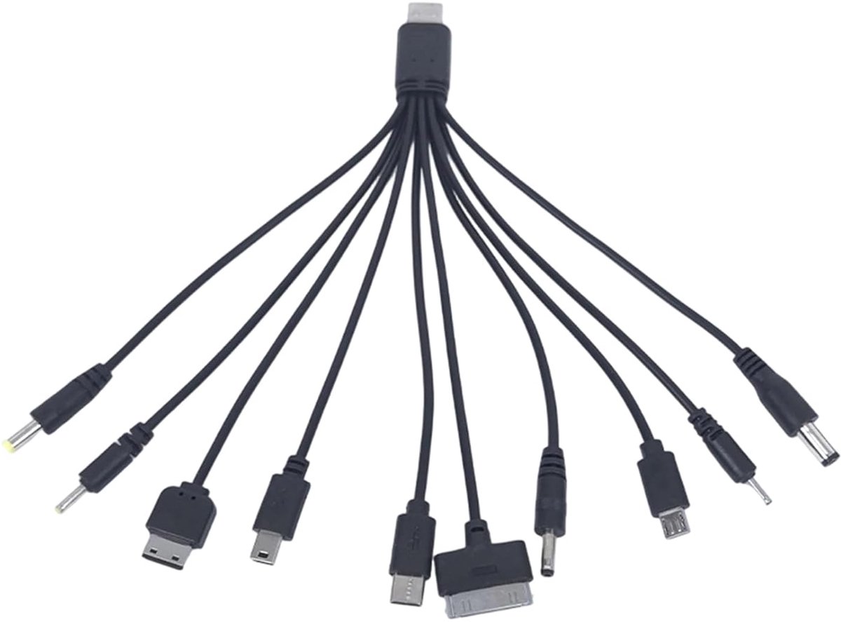 10-in-1 USB-A oplaadkabel multi stekker set 20 cm voor 5V kleine apparaten - ShopVlot