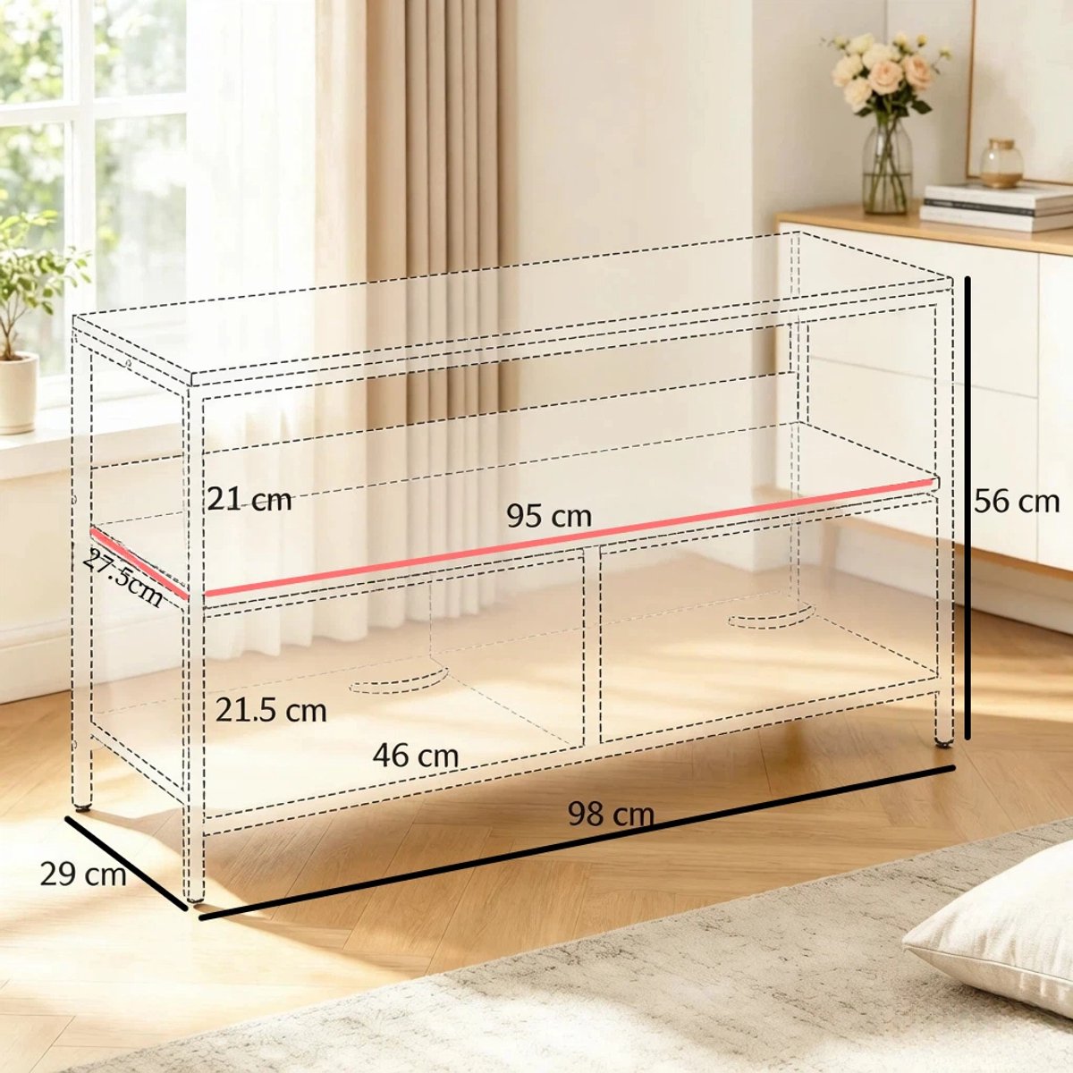 DESMIU Tv-Meubel - Industrieel Met 2 Opvouwbare Lades En Open Vak - Voor Woonkamer Of Slaapkamer - MDF Metaal Linnen - 98x29x56 Cm - Zwart Grijs
