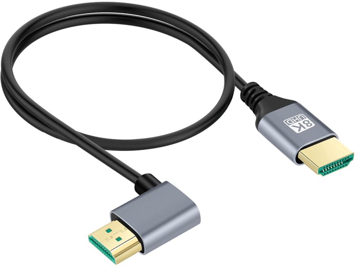 cablecc Ultra Thin HDTV HDMI 2.1 Plug to Plug, 8K 4K, Hyper Super Flexible, Slim Cable, 90 Degree Left Angled, Type A - ShopVlot
