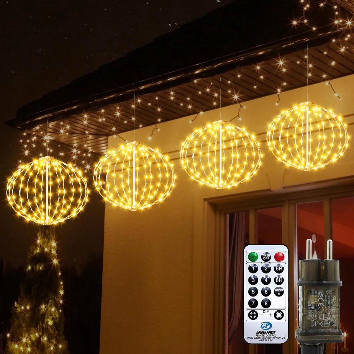 Auting Christmas Ball Lights Fairy Lights, Extendable LED Christmas Ball Warm White Hanging Ball, 8 Modes Timer - ShopVlot