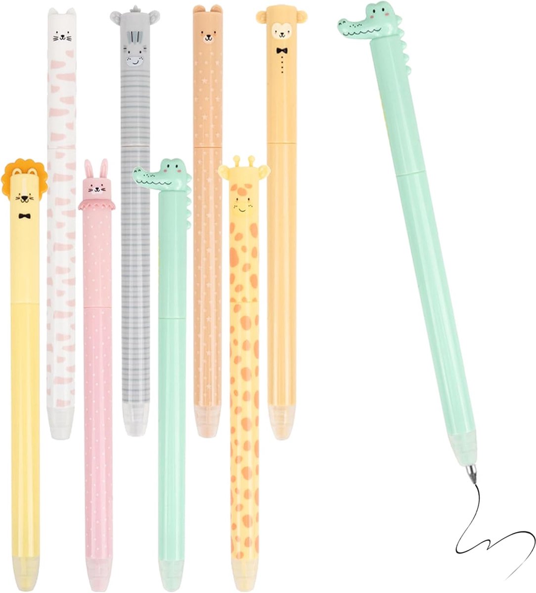 8 Pcs Erasable Ballpoint Pen, Cartoon Erasable Pens, Animal Pens, Erasable Pen with 0.7mm Blue Refill for School Bag - ShopVlot