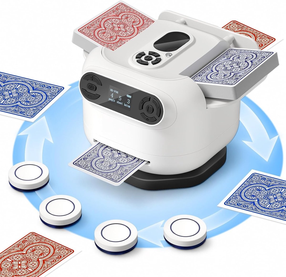 Automatische kaartmixer voor 2-8 spelers, stil en oplaadbaar | Ideaal voor poker, Blackjack en UNO met gepersonaliseerde modus en draaibare functies