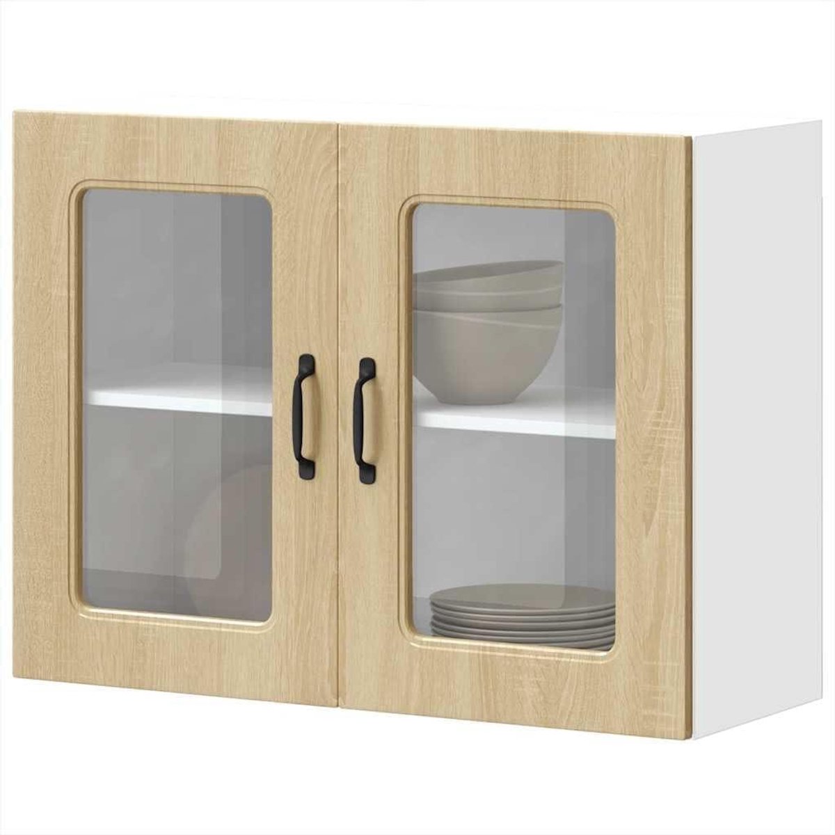 Keukenkast - Opbergkast Hangend - Keuken Organiseren - Met Glazen Deur - 80 x 60 cm - Sonoma-eiken