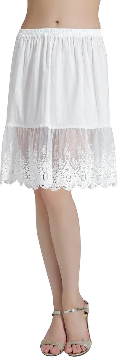 BEAUTELICATE Underskirt Women 100% Cotton Skirts Dress Extender Half Slip with Lace Trim Vintage Skirt - ShopVlot