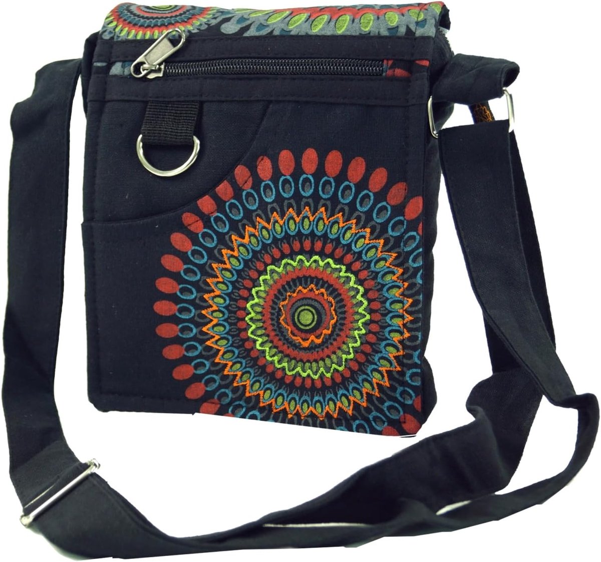 GURU SHOP Small Shoulder Bag, Hippie Bag, Goa Bag, Black, Men's/Women's Cotton, 18 x 16 x 4 cm, Alternative Shoulder - ShopVlot
