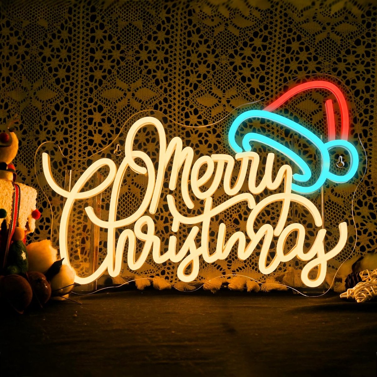 Neon sign kersthoed - dimbaar - wanddecoratie voor feesten - sfeervolle verlichting - ShopVlot
