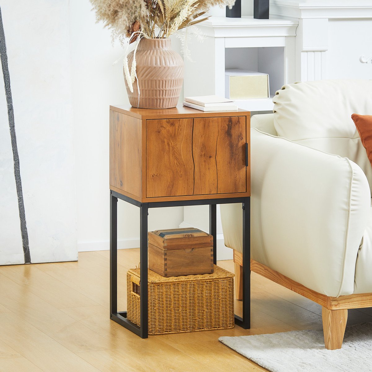 OKWISH Kast - Industrieel - 1 Deur - Compacte Opbergruimte Voor Hal, Woonkamer En Slaapkamer - Natuurhout En Staal - 40 X 30 X 76 Cm