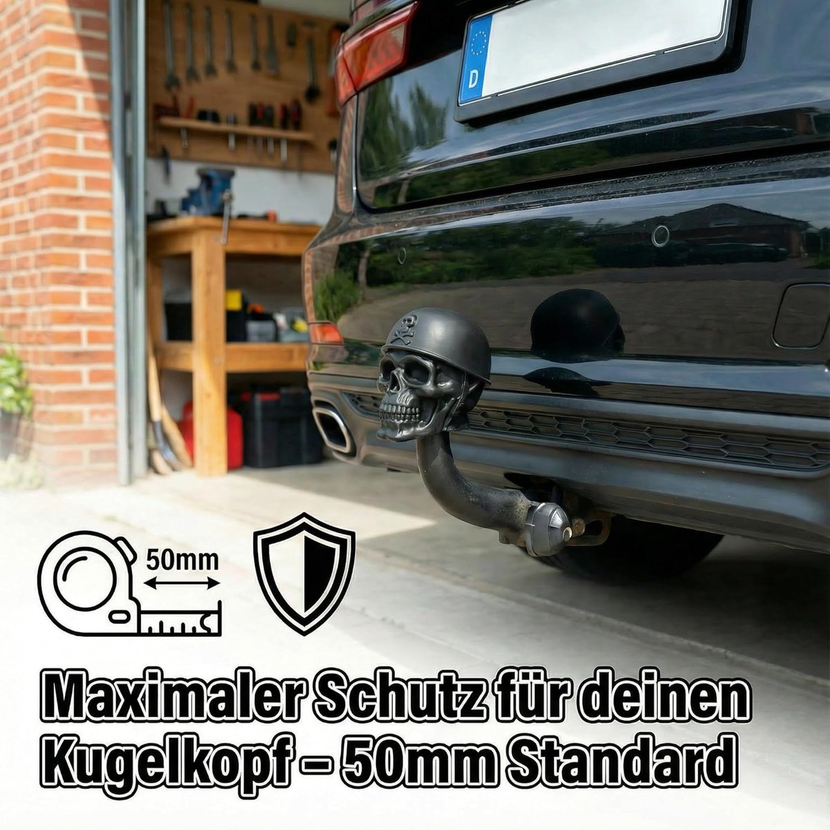 Skull Tow Bar Cover - Protective Cap for 50 mm Ball Head - Skull Design - Robust Plastic - Universal - ShopVlot
