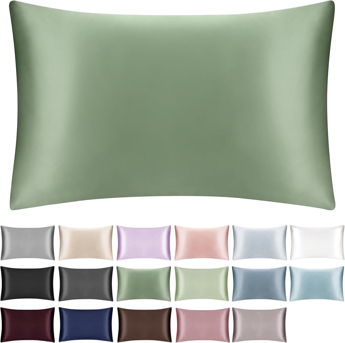 19 Momme 100% Mulberry Silk Pillowcase for Hair and Skin with Zip 1 Piece Sage Green 40 x 80 cm - ShopVlot