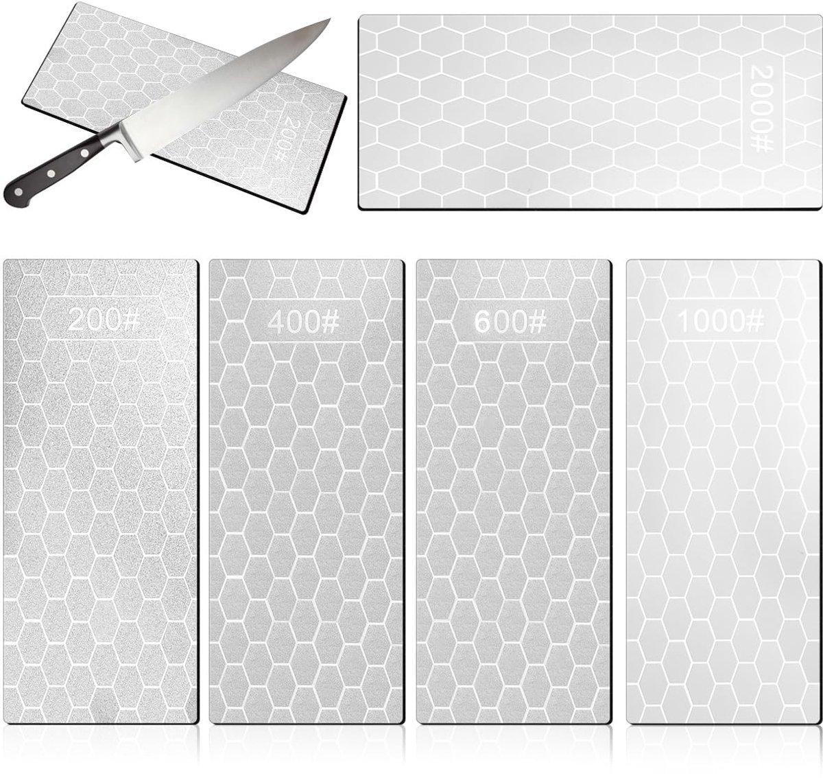 Diamant Slijpstenen Set 5 Delig - Slijpplaten 200-2000 Korrel voor Messen en Keukengereedschap - Diamanten Messenslijper voor Keuken en Outdoor Gebruik