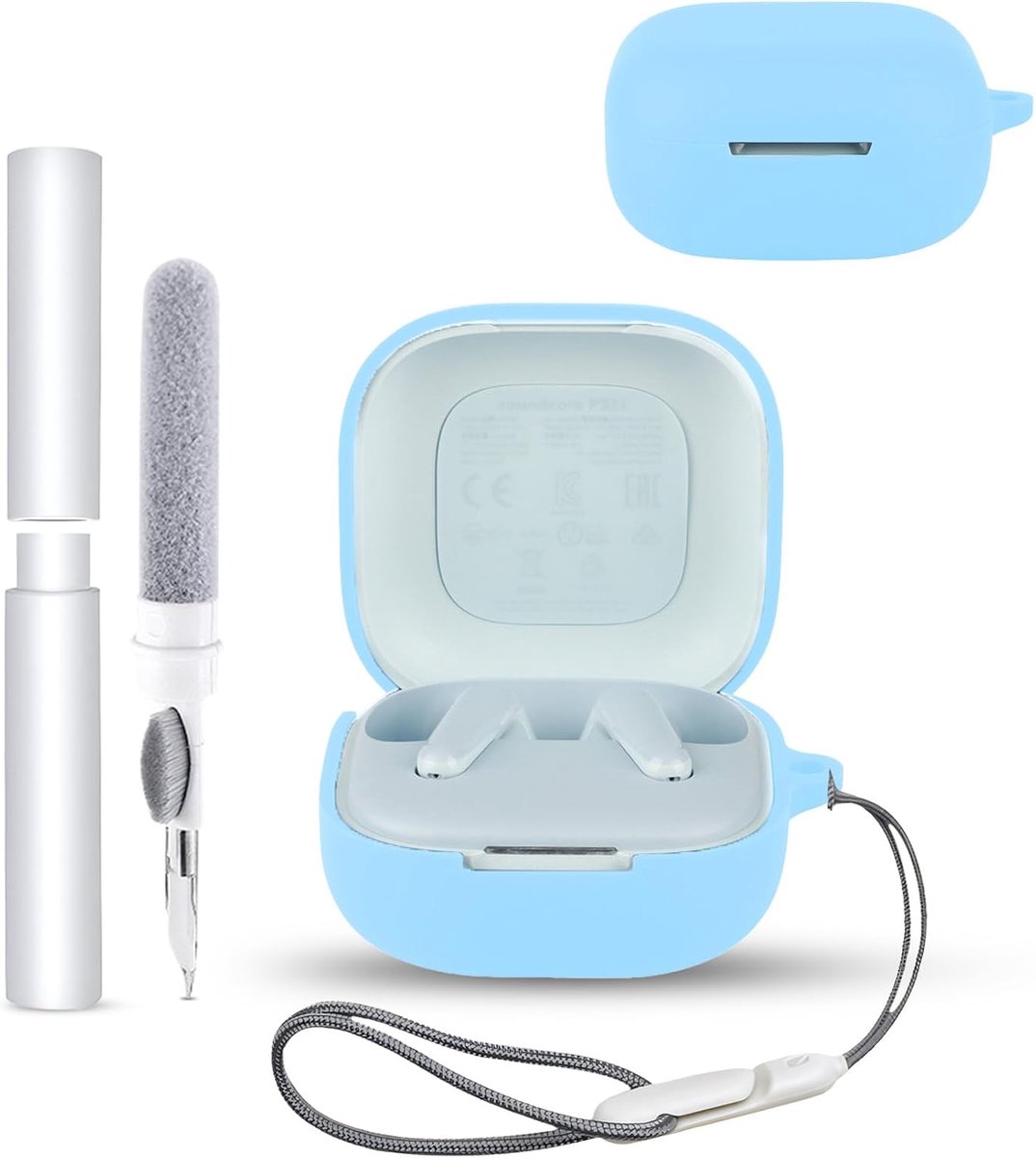 Hemelsblauwe siliconen hoes voor Anker Soundcore P31i hoofdtelefoon oplaadetui - ShopVlot