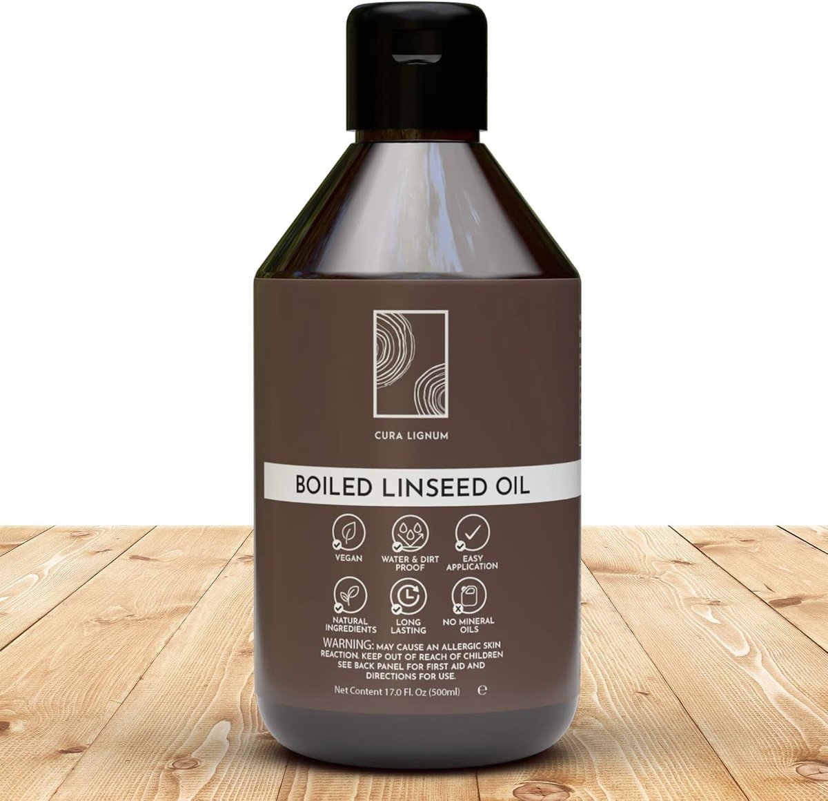 Linseed oil for wood indoors and outdoors, 500ml, ecological wood oil for a shiny, waterproof surface, boiled linseed - ShopVlot