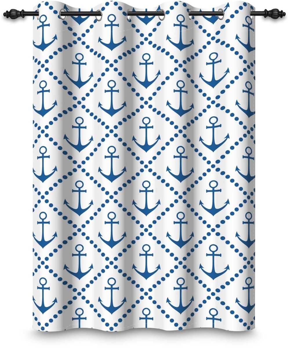 Nautische Gordijnen met Ankerpatroon 107 x 160 cm