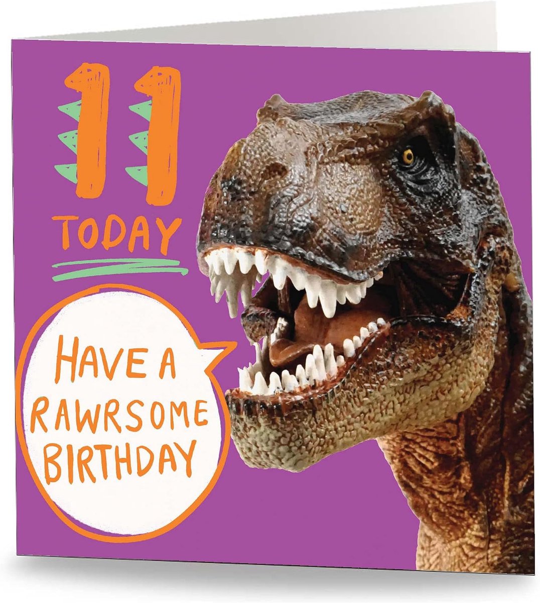 Maturi 11 Today - Rawrsome Purple Birthday Greetings Card - Blank Inside - ShopVlot
