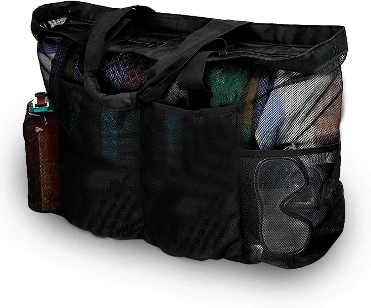 Beach Bag XXL Family, Mesh Beach Bag with Zip, Large Bath Bag, Foldable, Lightweight Mesh, Beach Bag for Shopper - ShopVlot