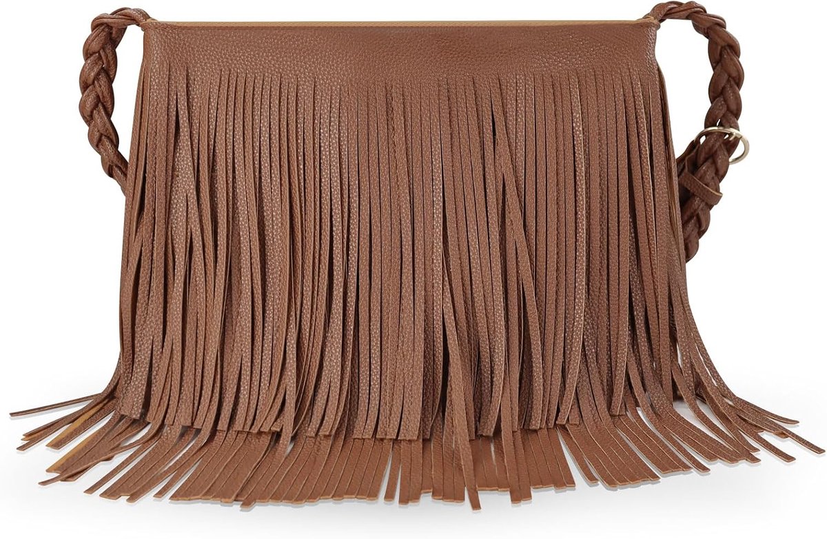 Tassel Women's Crossbody Bag, PU Leather Fringe Boho Shoulder Bag, Large Capacity, Bohemian Shoulder Bag with - ShopVlot