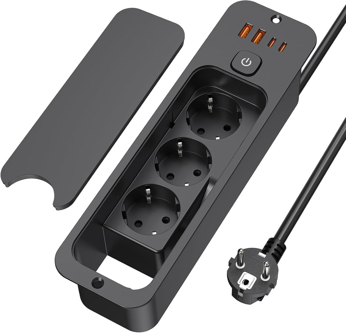 Inbouwstekkerdoos 3-voudig met 4 USB, PD 20 W snellaadfunctie, intrekbaar tafelstopcontact met veiligheidsschakelaar - ShopVlot