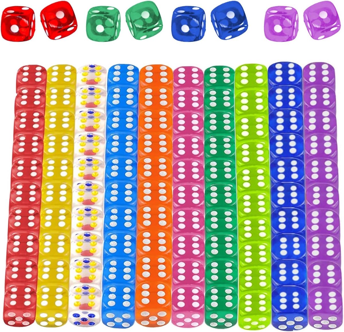 Cube 100 Pieces Colored Dice Set Six Sided Dice Colorful Set 6 Sided 12mm Translucent Dice for Dice Games, Table - ShopVlot