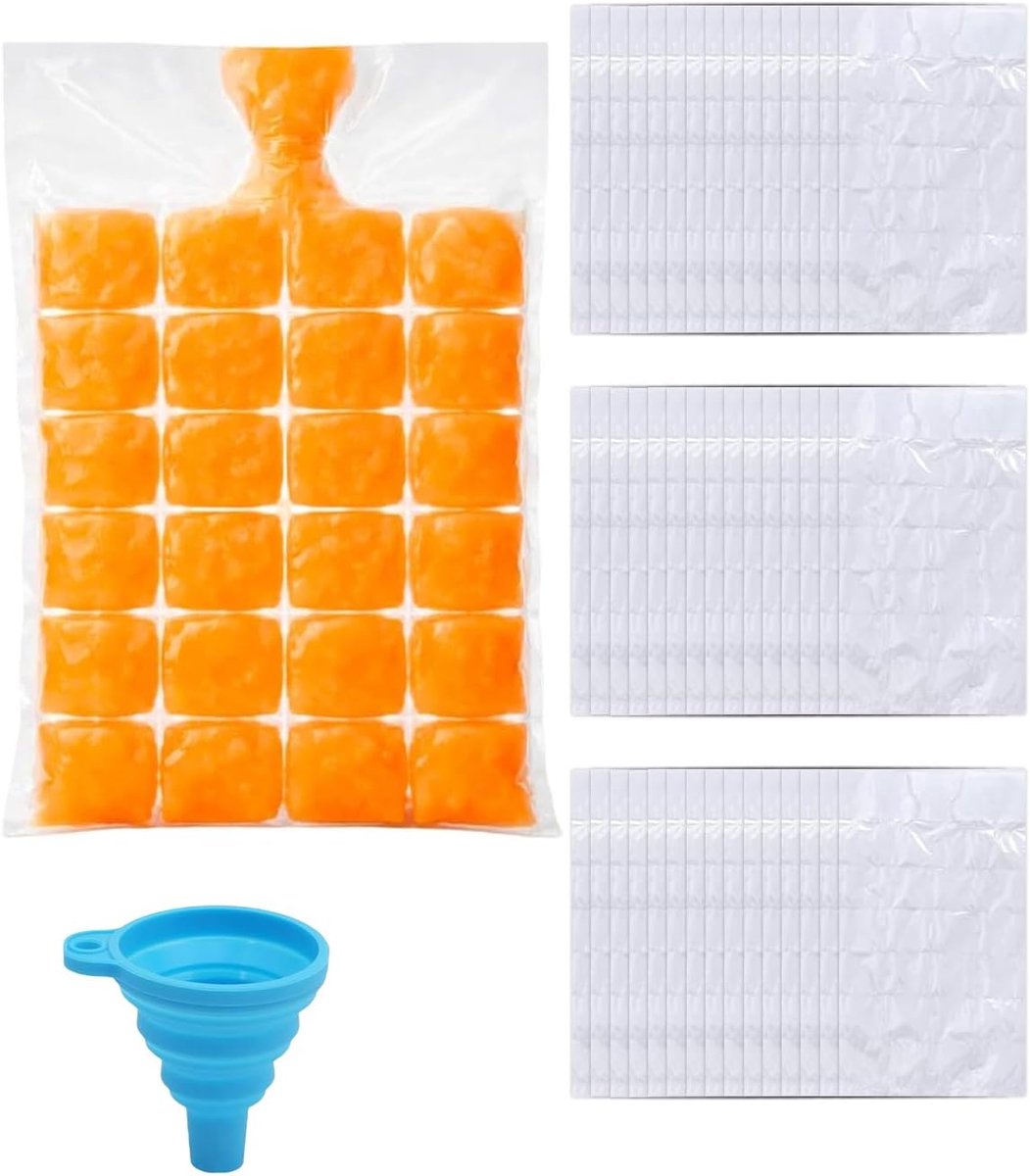 Disposable ice cube bags, self-sealing, 50 pieces (1200 cubes) + funnel, no spill for freezer and parties. - ShopVlot