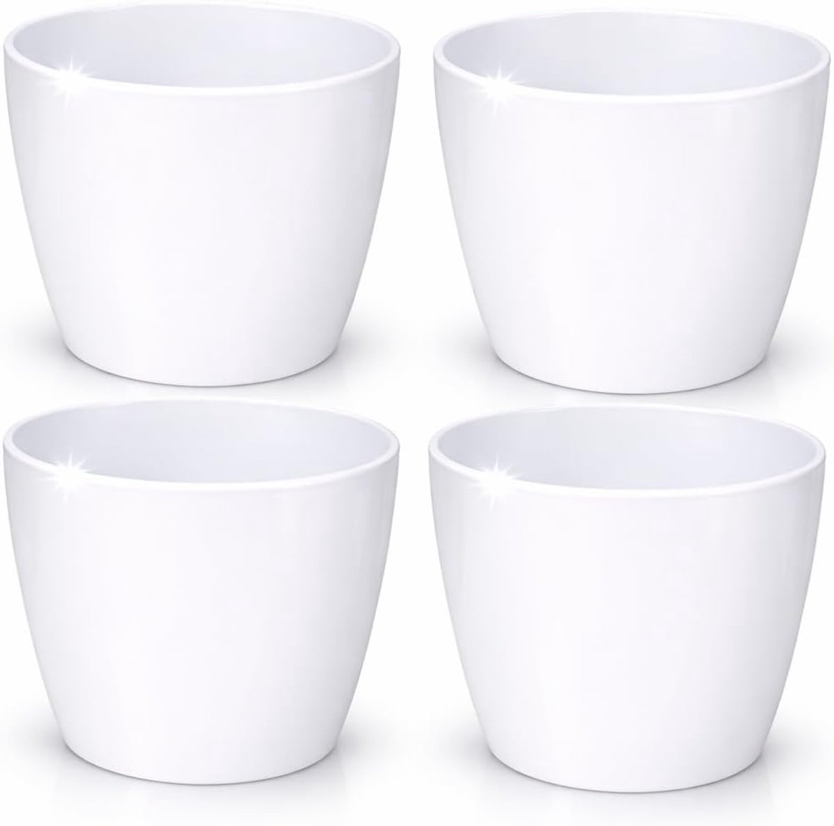 Flower Pot, Plant Pot, Plastic Decorative Large Set of 4, Herb Pot, White, Diameter 14.5 cm - ShopVlot