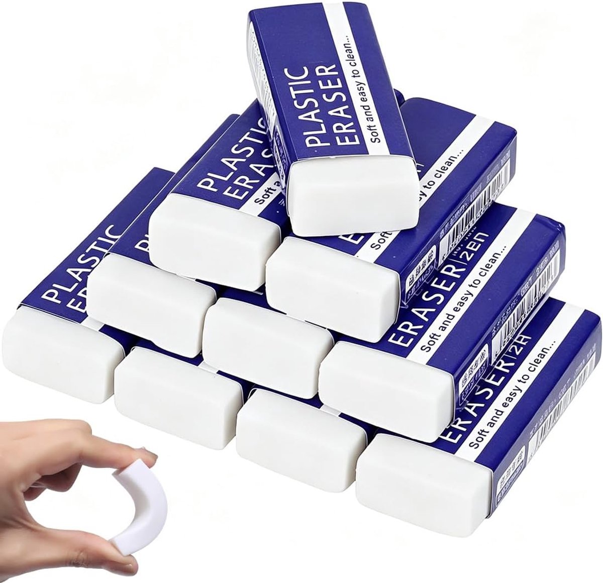 Gummen, 10 stuks, wit, 2B, zacht, met opbergdoos, maat 3,8 cm, voor studenten, leraren, school, kantoor, tekenen en - ShopVlot