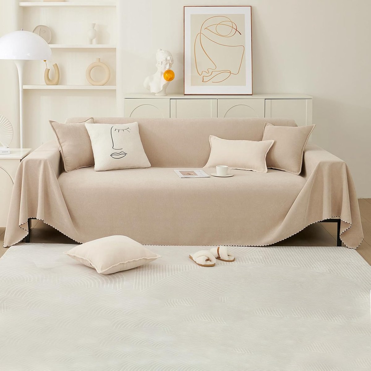 PETCUTE Chenille Multifunctional Sofa Cover Extra Large Reversible Non-Slip Winter Tea with Milk 180 x 420 cm - ShopVlot