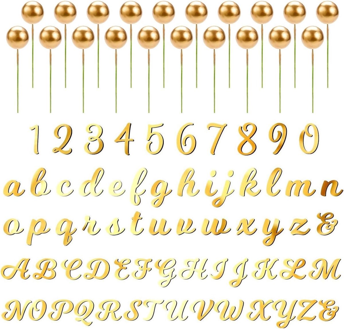 64 Alphanumeric Cake Decorations, 20 Cake Balls, Mirror Cake Decorations, DIY Cake Decorations, Birthday Cake Toppers - ShopVlot
