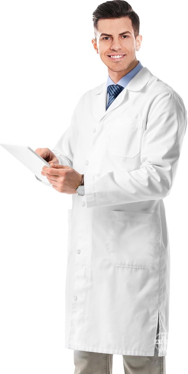 AIESI® Medical Jacket white for men in 100% sanforized cotton size 60 - ShopVlot