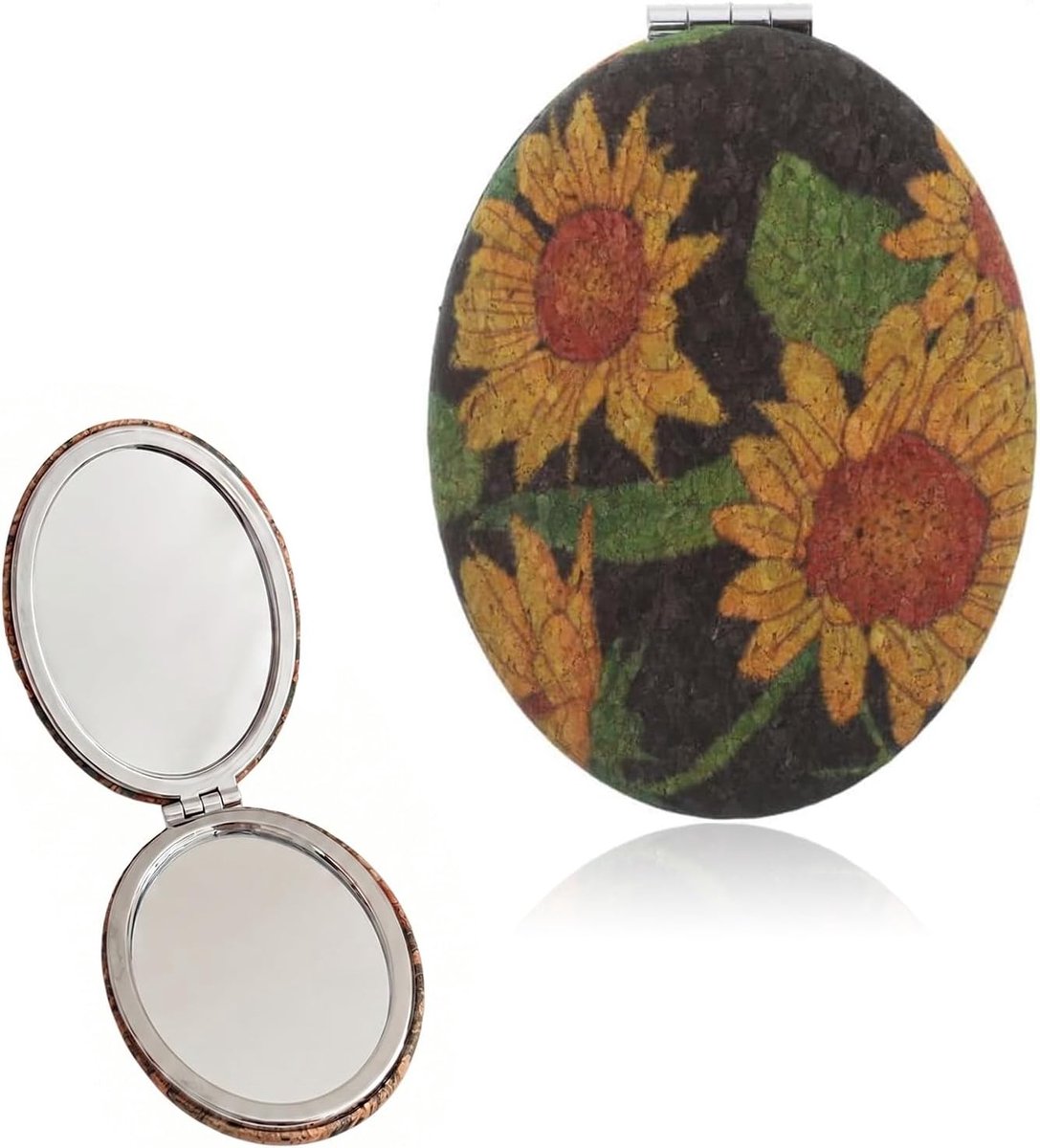 Opvouwbare zakspiegel met zonnebloem, draagbare vintage make-upspiegel van metaal en glas, magnetische zakspiegel voor - ShopVlot