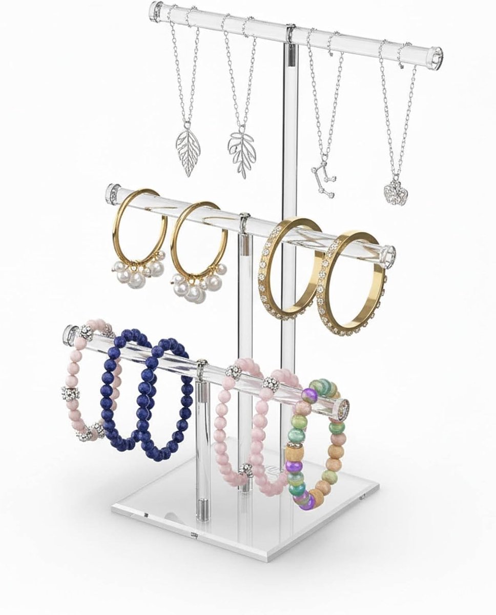 Chain Stand, Multi-Stand Jewelry Stand, Acrylic Jewelry Holder for Necklaces and Bracelets, Compact Jewelry Organizer - ShopVlot