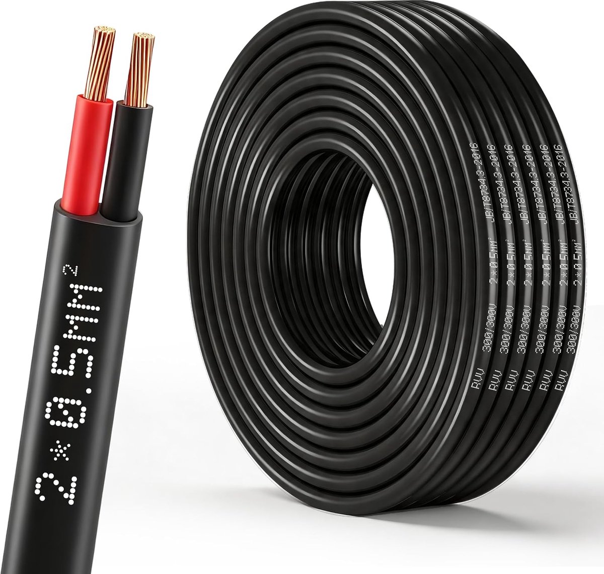 Flat Twin 2 Core Cable 20M 12V 24V 2 Conductors Electric Wire, 2 * 0.5mm² 20 Meter Flexible Extension Cable for LED - ShopVlot