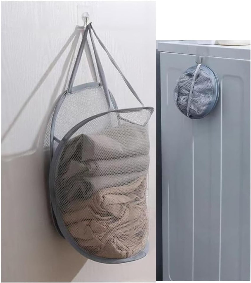 Wasmand, wasmand, opvouwbaar, opbergmand voor wasgoed, speelgoed, hangend met handgreep, grijs - ShopVlot