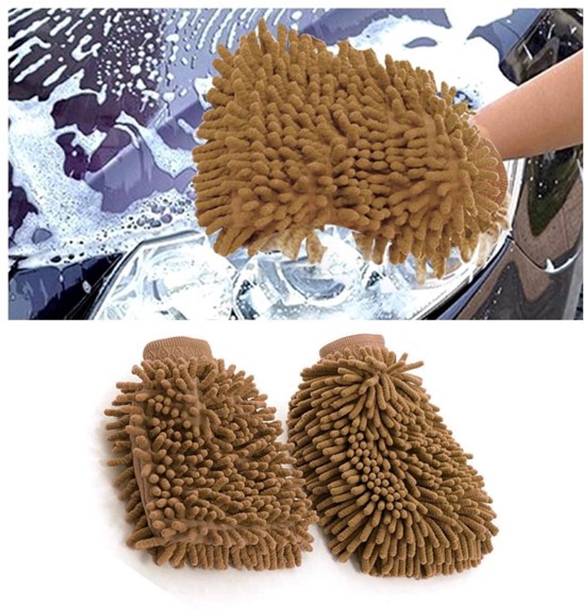 Autowashandschoen 2 Stuks - Microvezel Washandje - Zachte Chenille - Professioneel Auto-Onderhoud - Krasvrij - 22 x 18 cm - Washandschoen