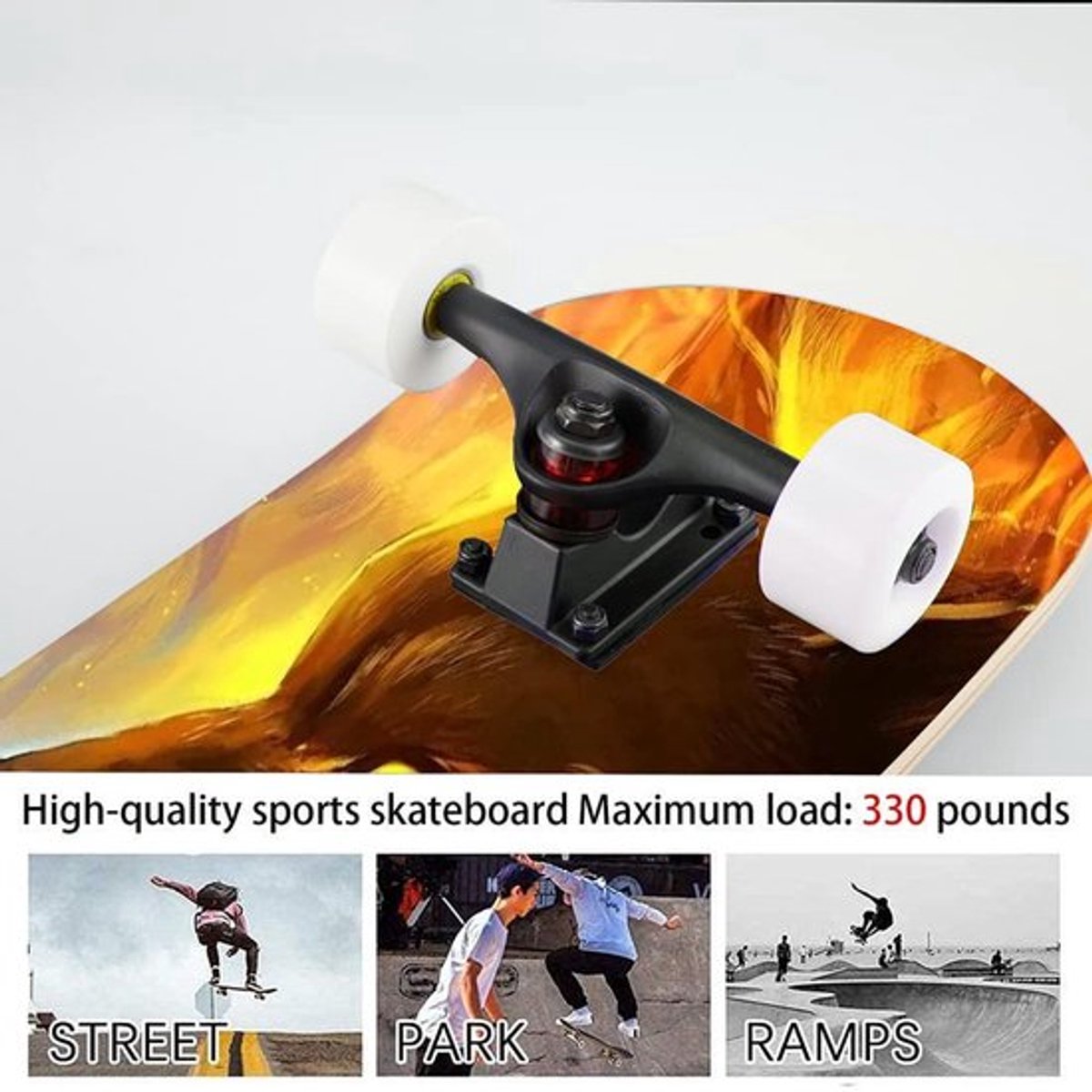 Skateboard 7-laags esdoorn - Skateboard voor kinderen/jongeren/volwassenen - Robuuste accessoires - Snel leren vaardigheden - Comfortabel vrij reizen - Skateboarddeck