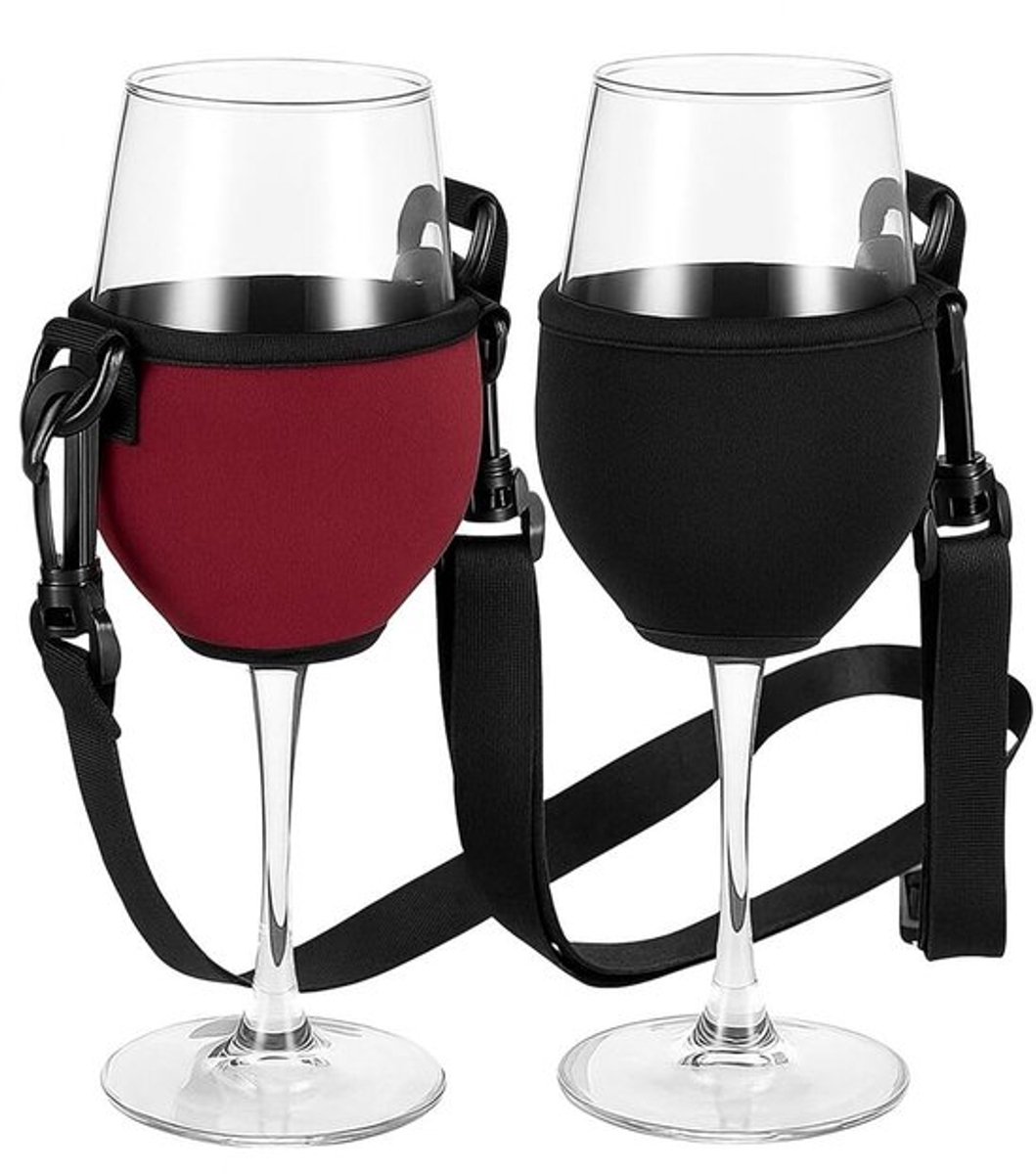 Wijnglashouder - 2 Hangende Wijnglashouders - Neopreen - Waterdicht - Geschikt voor Glazen tot 8,5 cm - 92 cm Lengte - Drankhouder