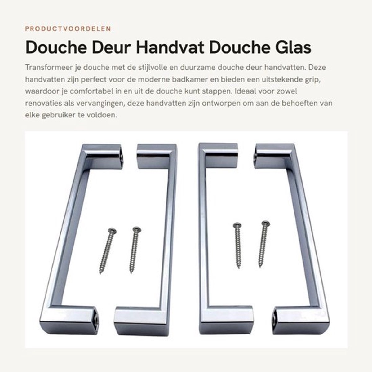 Douchedeurhandvat Chroom - Douchedeurknop - Vervangingshandvat - Kunststof ABS - 155x19x32mm - Voor glasdikte 4-12mm - Deurklink